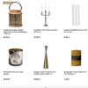 Sélection Deco-Delight de Photophores en verre, lanterne en métal et bois de manguier, bougeoir en métal doré brossé, chandelier en métal, bougie pilier jaune safran et bougies chandelles blanches.
