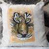 Tête de tigre peinte sur coussin 40 x 40 cm