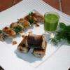 anguilles et langouilles grillées, crémeux d'épinards, 
