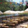 La terrasse , bien ombragée en été , est très agréable . Elle domine le lac 