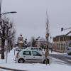 Place de la Mairie et Eglise de Champagnac sous la neige