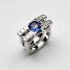 Bague "Art Déco 2 rangs" saphir bleu et diamants en or blanc