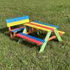 Table piquenique enfants en bois avec un banc enfant en bois et leur lasure multicolore