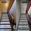 Rénovation de la cage d'escalier d'un hall d'immeuble.
(Remplacement du revêtement de sol, réparations à l'enduit et mise en peinture des murs/plafonds)