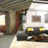 Avant/Projet 3D Salon pour la rénovation d'une maison de village en Loft Entraigues 84