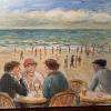 Huile sur toile par jean Jacques René scène de plage.