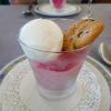 granité framboise , glace au yaourt , cookie maison