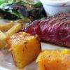 Pointe de rumsteak "langue de chat", courge butternut confite et frites maison