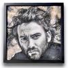 Portrait Damien Saez (gravure et peinture sur bois) - les curiosités de Mat
