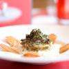 Croustille de Morilles au Vin Jaune, sur un rustique Gâteau de Foie Blond