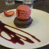 macaron fondant et sorbet framboise