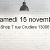 Anniversaire de la boutique, samedi 15 novembre à partir de 18 heures chez Massalia-Shop 7 rue Crudère (Cours Julien) 13006 Marseille.