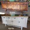 Relooking d'un buffet en orme, décapage par aérogommage, finition laquée 2 couleurs