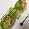 Noix de St Jacques roties-cotes de blettes et raviole de fanes, jus au lard alsacien