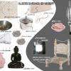 Planche d'ambiance pour une cabine de soins esthétiques au style boudoir oriental.